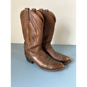 Vintage Lucchese 2000 brown leather Cowboy boots mens 9 lots of wear